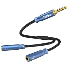 【新着商品】二股 4極 分岐 2分配ケーブル ボイスチャット 音楽シャア イヤホンジャック 3.5mm オーディオ分配ケーブル(4極メスx2-4極オス) 金メッキ端子 高耐久 イヤホン分配器 MillSO ヘッドホン 延長 マイク 分岐ケーブル 30cm