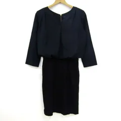 シップス ニットワンピース 長袖 Vネック トップス レディース ﾌﾘｰサイズ ネイビー×ブラック SHIPS 【中古】