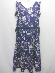 ◇ ⊂ tocco closet 花柄 ノースリーブ 膝下丈 ワンピース パープル ホワイト マルチ レディース E  【1506250000689】