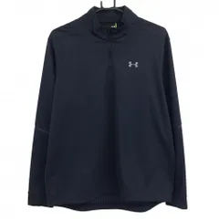 ★SALE価格★【超美品】アンダーアーマー 長袖ハイネックシャツ 黒 ロゴグレー ハーフジップ ドローコード メンズ MD/M ゴルフウェア UNDER ARMOUR