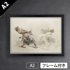 ハインリヒ・クレイ（Heinrich Kley）『捕獲』(1910年頃) バロック　アートポスターA2 マット紙【フレーム付】《IN》