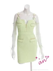 ミント AOC-3826[AOC3826-BL-2502] 【an /アン】 長袖/ 袖付き/ 2way/ フクレニット/ フロントジップ/ ストレッチ/ タイト/ ミニドレス/ キャバドレス/ ナイトドレス