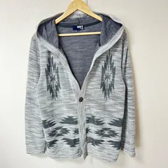 大きいサイズ◎(^w^)b NAVY ネイビー ニットカーディガン オルテガ柄 ネイティブ柄 コンチョボタン 羽織り 春夏 カジュアル サーフ ラフ リラックス デイリー タウンユース グレー メンズ サイズXL