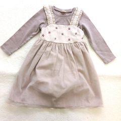 プティマイン　petit main　ワンピース　チュニック　ピンク　紫　パステルカラー　チェリー　さくらんぼ　長袖　ピンクワンピース　冬ワンピース　秋ワンピース　春ワンピース　フリル　チュールスカート　100サイズ　キッズワンピース　キッズカジュアル　良品