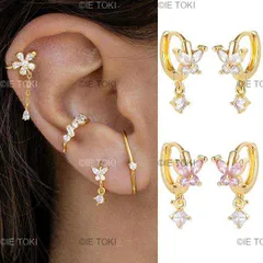 エレガントなジルコニアバタフライイヤリング ゴールドメッキクリスタルイヤリング ドロップ ピアス ジュエリー パーティーギフト