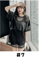 水着 体型カバー 3点セット 洋服みたいな 黒 ブラック 半袖 肩だし ぽっちゃり 女性 セパレート 大きいサイズ ラッシュガード トップス付き ハイウエスト タンキニ ハーフパンツ 上下セット 透け感 ママ水着 ショートパンツ 海 プール de105g4