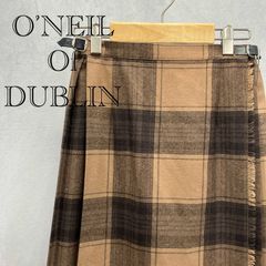 O'NEIL of DUBLIN オニールオブダブリン ミディアム丈 プリーツ スカート 巻きスカート 10 ブラウン チェック ウール