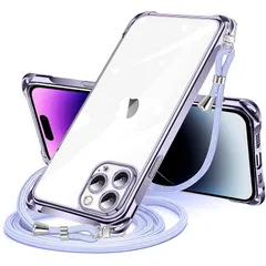 iPhone 14 Pro 用 ケース クリア ショルダー iPhone14pro 用 スマホケース アイフォン14Pro カバー 肩掛け 斜めかけ 縄掛けケース 透明 薄型 軽量 耐衝撃 TPU ストラップ付き 携帯ケース 紐付き 斜めがけ 織りストラッ 0