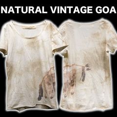 00s/y2k archives NATURAL VINTAGE GOA タイダイ染め 変形カットソー フリーサイズ F g.o.a ムラ染め フェザー ネイティブ 羽根 Tシャツ 平成ギャル グランジ
