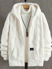 モコモコ 格子柄 立体加工 ソフトボア パーカー  036 白 上着 ストリート ダンス HIPHOP B系 ヤクザ ヤンキー オラオラ系 悪羅悪羅 ホスト 服 メンズ ファッション