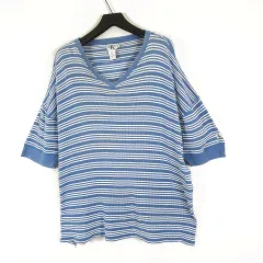 カルバンクラインジーンズ Calvin Klein Jeans ワッフル オーバーサイズ Tシャツ ボーダー ロゴ Vネック 半袖 XL ライトブルー 白 ホワイト 大きいサイズ