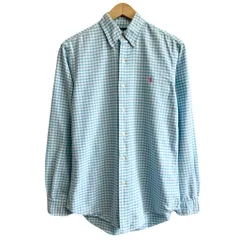 Ralph Lauren ラルフローレン CUSTOM FIT ボタンダウンシャツ コットンシャツ チェック柄 長袖シャツ ギンガムチェック ワンポイントロゴ 刺繍 水色×白 Sサイズ No.Y733