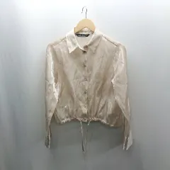 ◇ ⊂ Φ ZARA ザラ 光沢 長袖 シアーシャツ サイズM ベージュ系 レディース E  【1502030029581】