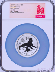 2018 P Atralia Silver Lunar Year of the DOG NGC MS 70 2 oz $2 Coin ER