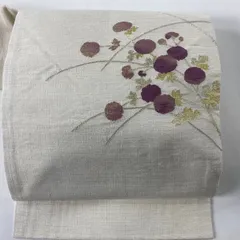 【訪問着】　手描き友禅　ブルーグレー地に帝王紫で染めた糸の美しい刺繍　優美な逸品