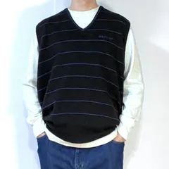 90s POLO GOLF ポロゴルフ ワンポイント 刺繍ロゴ プルオーバー Vネック ボーター コットンニット ベスト L ブラック ブルー 黒 青 メンズ RALPH LAUREN ラルフローレン v24123030