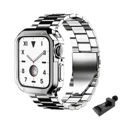 Apple Watch互換品 ステンレス バンド 保護ケース付き アップルウォッチ用 メタル 腕時計 ベルト SE2 SE Ultra 2 Ultra (シルバー × ブラック, 38/40/41mm) [シルバー × ブラック] [38/40/41mm]