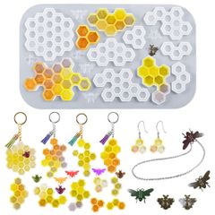 【大人気】DIYBravo ハニカム シリコンモールド 蜂蜜ノ巣 キーホルダー レジン型 ソフトモールド ハンドメイド 石膏 手作り シリコン型 手芸品 樹脂粘土 UVレジン かわいい クラフト 装飾品 アクセサリー (ハニカム形・蜜蜂形)