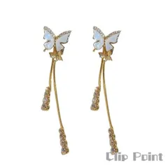 【プレゼントラッピングセット付】2way バタフライピアス ホワイト ゴールド 蝶 ビジュー ストーン