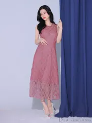 ピンク[DE3553-P-2407]【DEA.by ROBE de FLEURS/ディアバイローブドフルール】ノースリーブ/ シースルー/ チェック/ レデイサマー/ フレア/ Aライン/ ミディアムドレス/ キャバドレス