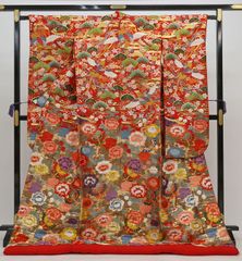 Ivy✺美品 正絹 花草文 トールサイズ 振袖 着物 A1755 正統派古典 ブラウン/茶色 牡丹柄 大人っぽい トレンド 大柄