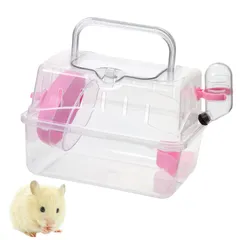 HAPPY SUGAR ハムスター キャリーケース 給水機付き 小動物 キャリーバッグ お出かけ ケージ 持ち運び ペットバッグ 外出用 移動用 透明 軽量 (ブルー) (ピンク)のサムネイル