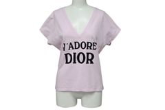 極美品 CHRISTIAN DIOR クリスチャンディオール J'ADORE Vネック 半袖Tシャツ ロゴ 3H16155400 コットン ピンク サイズ40 中古 4b001999