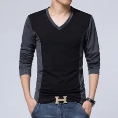 トップス 長袖カットソー Vネック 長袖tシャツ 切り替え メンズ Tシャツ 長袖 春服 春 ティーシャツ きれいめ ロンT インナー メンズ おしゃれ カジュアルhdfs05