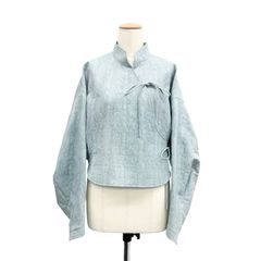未使用品 2024SS Mame Kurogouchi マメクロゴウチ Unlevel Dyeing Short Jacket ムラ染めジャガード ジャケット ブルー 2 MM24SS-JK036