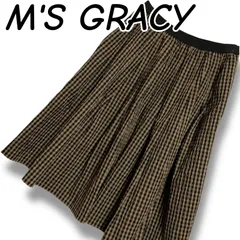 M'S GRACY エムズグレイシー ブラック ブラウン チェック柄 フレアスカート 綿70% ポリエステル15% レディース サイズ36 Sサイズ相当 日本製 エレガント 上品 001075H