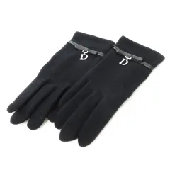 クリスチャンディオール Christian Dior 手袋 カシミヤ レザーリボン チャーム Dロゴ 黒 ブラック /CK22 ■GY18のサムネイル