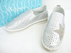 DIANA ダイアナ アルテミス シルバー スリッポン シューズ 23cm ラインストーン 星柄 パンチング LF003-0516-5