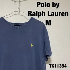 Polo by Ralph Lauren Tシャツ 半袖 M ネイビー ワンポイント Vネック 薄手 春夏 ポロバイラルフローレン RN41381 古着 TK11354