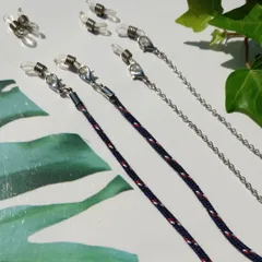 504     2種 紺紐とチェーンのマスク・眼鏡ホルダー予備ゴム付き