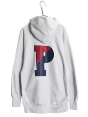 【お得なクーポン配布中!】 90s USA製 ★ チャンピオン リバースウィーブ 両面 プリント スウェット パーカー メンズ XXL / 古着 ヴィンテージ カレッジ フード 霜降り