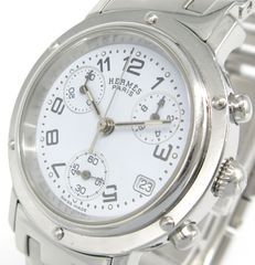 エルメス HERMES クリッパー CL1.310 レディース ウォッチ 腕時計 白文字盤 黒アラビアインデックス 管理9451