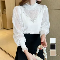 レーススリーブブラウス レディース 10代 20代 30代 韓国ファッション 春 秋 カジュアル 長袖 シンプル おしゃれ 可愛い 白 黒 上品
