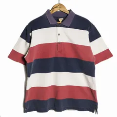 90's LLビーン コットン ボーダー ポロシャツ 半袖 (M) 白×紺×赤系 L.L.BEAN 90年代 旧タグ オールド Y2K　アメリカ古着 USED  ビンテージ ヴィンテージ