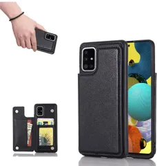 ★for Galaxy A51 5G SCG07 SC-54A ケース スタンド機能 ケース ICカード収納 カード 背面カード収納 左と右の電話ケースを反転、シンプルなレトロなファッション、防水と防汚電話ホルダー、多機能財布収納付き、PUレザー（黒）