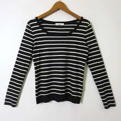 プロポーション ボディドレッシング PROPORTION BODY DRESSING ニット セーター ボーダー ラウンドネック 長袖 M 2 黒 ブラック オフ白 ホワイトのサムネイル