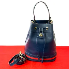 極 美品 GUCCI グッチ オフィディア スモールバケット シェリーライン GG ロゴ 金具 レザー 2way ショルダーバッグ ハンドバック 紺 37026