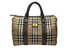 BURBERRY バーバリー ノバチェック ミニボストンバッグ ベージュ ブラウン キャンバス レザー ゴールド金具 美品 中古 4b007468
