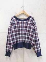 Studio Clip スタディオクリップ ニットカーディガン セーター 長袖 バックボタン 2WAY チェック柄 ネイビー系 Mサイズ