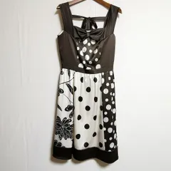 #anc トゥービーシック TO BE CHIC ワンピース ノースリーブ ドット 花柄 リボン 40 茶系 アイボリー 美品 レディース [798432]