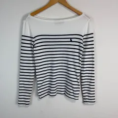 POLO RALPH LAUREN ポロラルフローレン 長袖Tシャツ ロンT ボーダー ボートネック ワンポイントロゴ ロゴ刺繍 ホワイト ネイビー Sサイズ レディース 古着 カジュアル