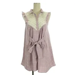 アクシーズファム axes femme ノースリーブ チュニック ブラウス シャツ チェック ピンク M 250905E