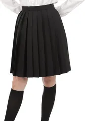 Eiza プリーツスカート 無地 学生 制服 車ヒダ スクールユニフォーム 女子高生 中学 e210( ブラック 48cm,  L)