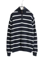 【お得なクーポン配布中!】 ブルックスブラザーズ スーピマ コットン ボーダー ニット セーター メンズ M 古着 Brooks Brothers ハーフジップ プルオーバー ハイネック