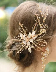 ♡W13♡ヘッドドレス ピンクゴールド 結婚式 ボンネ 髪飾り ヘアアクセサリー