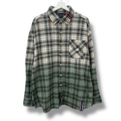ROMANTIC CROWN ロマンティッククラウン グラデーションチェックシャツ ライトネルシャツ M グリーン ベージュ マルチカラー 猫目ボタン メンズ 秋 recollect有明ガーデン店 36 NO.00538Y T